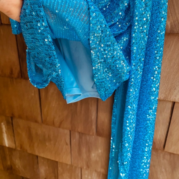 Xtraordinary One Shoulder Sequin Wrap Drape Mini Dress Blue Size 5 - Picture 11 of 16
